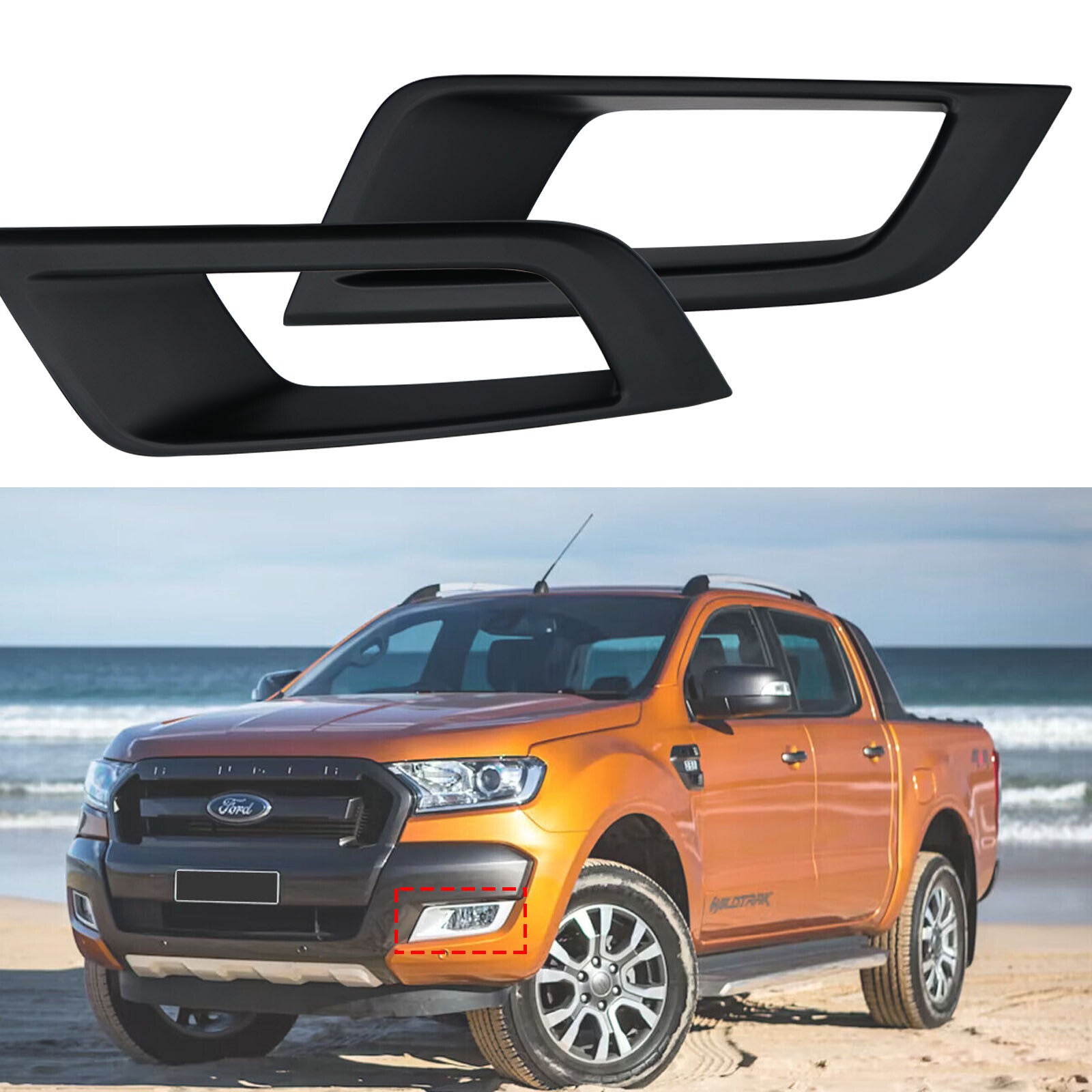 Ford Ranger Wildtrak Fog Light Covers (Pair) — T7 2015–2018 Matte Black