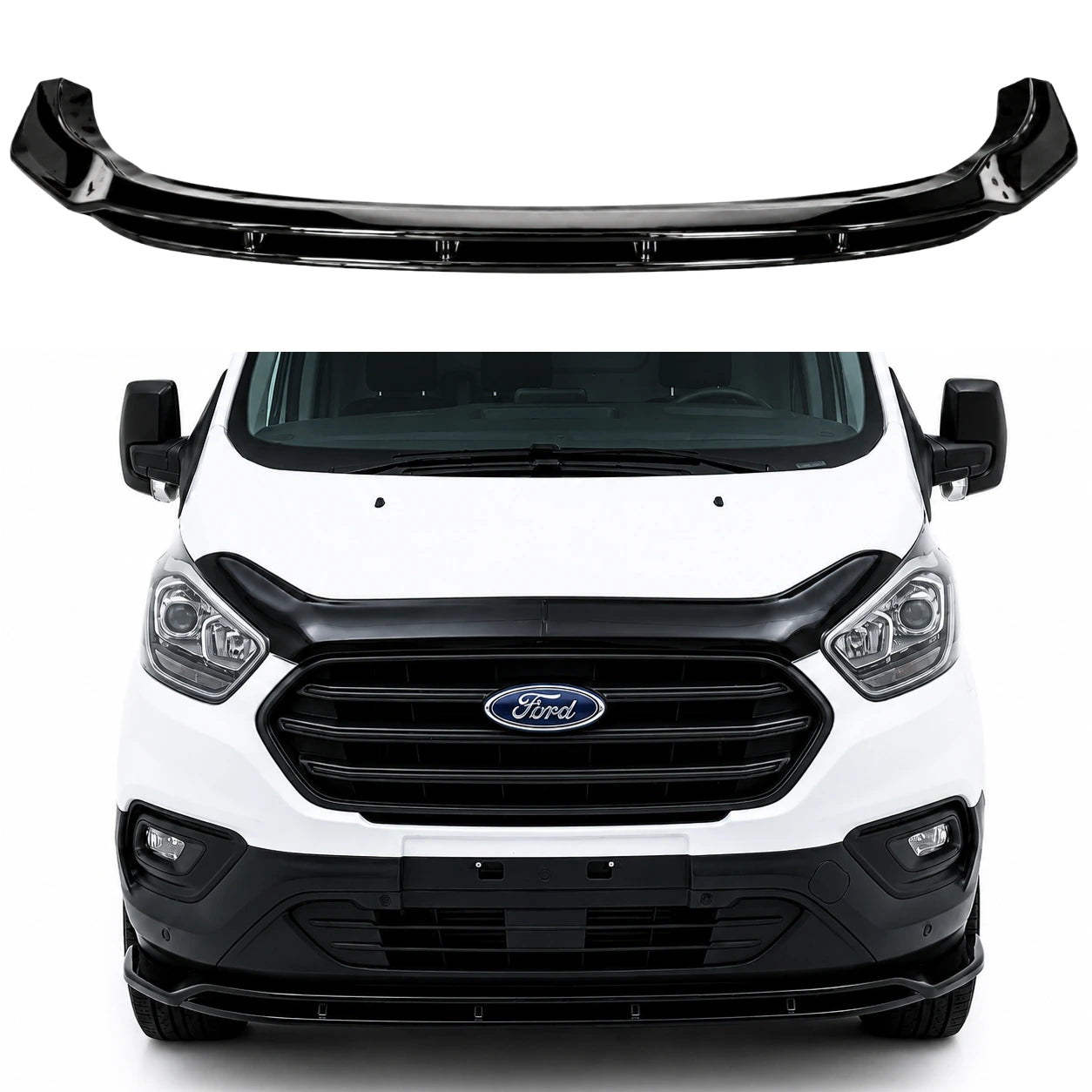 Front Splitter (2 Pcs) for FORD Transit Custom MK1 Facelift (2018–2022) — Gloss Black